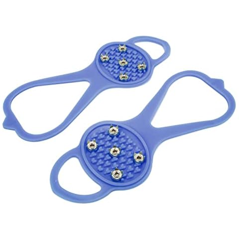 FOKH 5 Teeth Crampons, Lightweight Good Flexibility Strong Grip 5 Teeth Climbing Shoe Spikes Long Service Life for Outdoor for Ice Fishing(blue, M) Cover