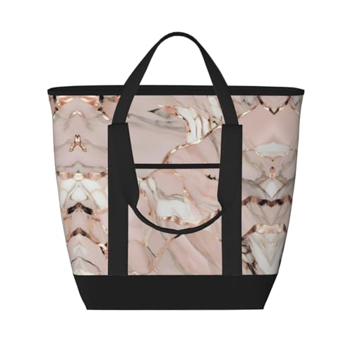 Sac isotherme de grande capacité noir à motif marbre or rose pour adultes