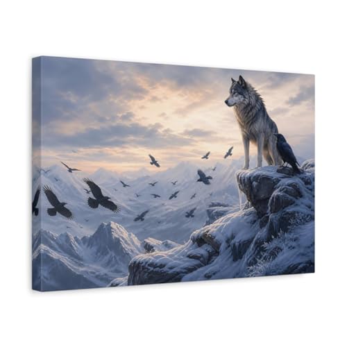 Toile Loup et Corbeau au-dessus de la console pour une déco de salon cosy