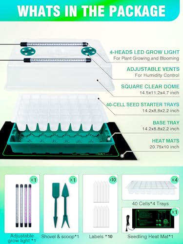 Hugbow Seed Starter 4 Pack 160-Cell Tray with Grow Lights and Heat Mat,Seed Growing Tray, Germination & Plant Propagation Station for Indoor Plants - Image 3