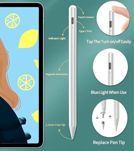 Image of Universal Stylus Pen for Touchscreens Rechargeable Fine Tip Digital Writing Drawing & Note-Taking Work with Android and iOS Devices Compatible with iPads, Tablets and All Others Touch Devices