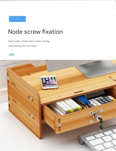 Image of Wooden Monitor Stand Riser with Storage Compartment and Lockable Storage Drawer Stand | Adjustable Desktop Organizer for Computer, Flax, Laptop & Printer (Monitor Stand (Lock) 7 Box Deer)