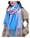 Wander Agio Women's Fashion Scarves Long Shawl Winter Thick Warm Knit Large Plaid Scarf Sky Blue 4