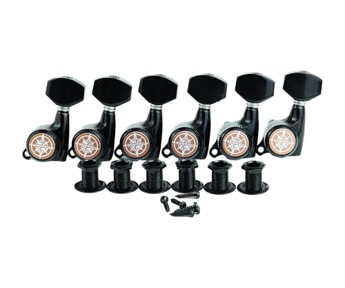 Guyker 6Pcs Guitar Locking Tuners (6 Left Handed) - 1:18 Ratio Lock String Tuning Key Pegs Machine Heads with Hexagonal Handle Replacement for LP SG Style Electric, Folk or Acoustic Guitars - Black