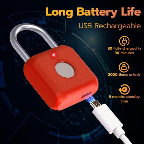 Pothunder Cadeado de impressão digital, fechadura de impressão digital sem chave de metal inteligent