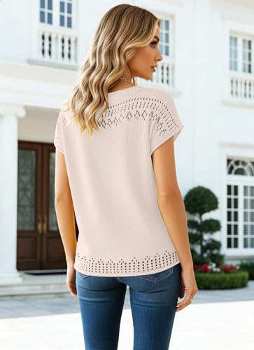 Image of SAUKOLE Women's Sweater Vest Casual V Neck Cap Sleeve Knit Pullover Tops | 2026 Spring Clothes, Soft Knit Shirts, Short Sleeves T-shirts, Tunic Blouses, Sweater Tank Tops