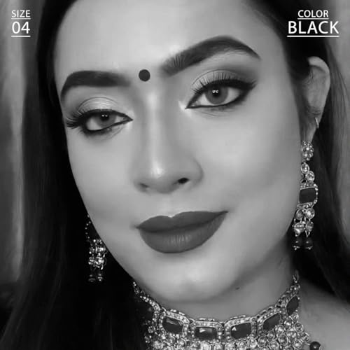 Image of PERPAA Premium Velvet Sticker Kumkum Bindi Box of 15 Flaps - Pottu for Women,Ladies, Girls (Size 04, Diameter 8mm, Black)