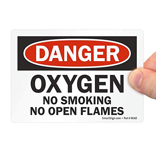 SmartSign 3.5 x 5 inch “Danger - Oxygen, No Smoking, No Open Flames” OSHA Label, 3 mil Laminated Adhesive Polyester, Red, Black and White
