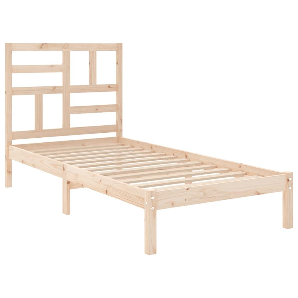 lite drewno sosnowe nowoczesny wystrój sypialni pojedyncza 90x190 cm brąz | Rama łóżka lite drewno 90x190 cm pojedyncza sosnowa z zagłówkiem do małej sypialni