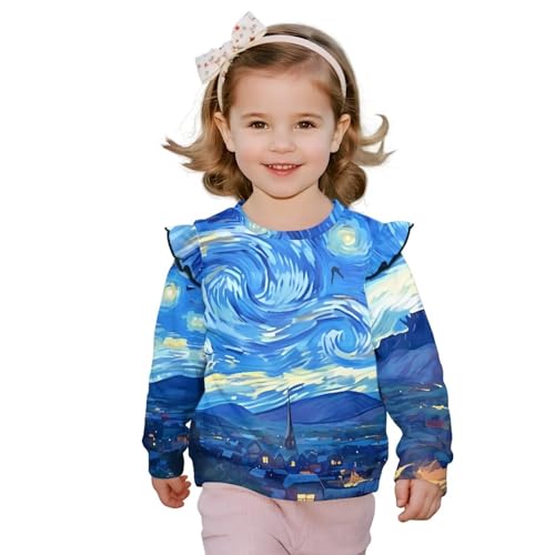 Toddler Girls Pullover Sweatshirt Kids Crewneck Cute Ruffle Long Sleeve Oversized Sweatshirt Fall Winter Casual Top