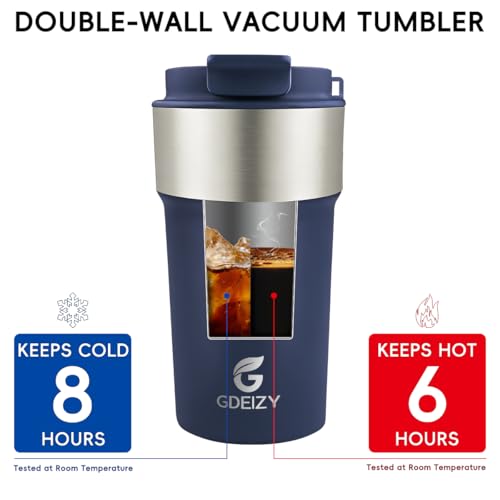 Image of Insulated Travel Coffee Mug, 17oz Stainless Steel Leakproof Flip Straw Cup