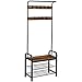 Produktbild IBUYKE Garderobenständer, Garderobe, Schuhregal mit Sitzfläche, Kleiderständer mit 9 abnehmbaren Haken, Sitzbank, 2 Gitterablagen, 183 cm hoch, Industrie-Design, vintagebraun-schwarz TMJ001H