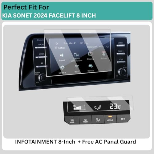 Image of Wisely 4Pcs - Screen Guard for KIA SONET (2024-26+) HTK HTK PLUS HTX Car - 8 Inch Display (2Pcs) Infotainment System & (2Pcs) AC Panel Protector - Stereo Accessories - Touch Responsive - HD Clear, Easy Installation