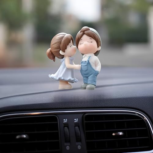 Image of DETACHI Car Dashboard Couple Showpiece Figurine Toys Gift with 4 Resin Adhesive Stickers for Car Lovers, Adorable Accessories for Interior Car Decoration
