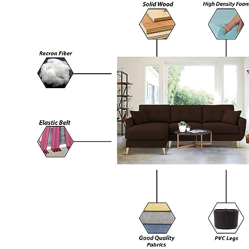Image of BRAXTON Lindel LHS 4 Seater L Shape Sofa Set for Living Room (Brown) Premium Velvet Fabric Sofa