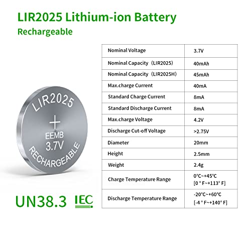 Baterías recargables EEMB LIR2025 3.7V 40mAh 4 piezas miniatura 2