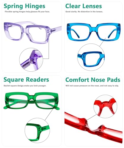 Image of Eyekepper 3 Pack Stylish Reading Glasses Women - Oversized Square Readers (Black /Transparent /Blue) +2.50