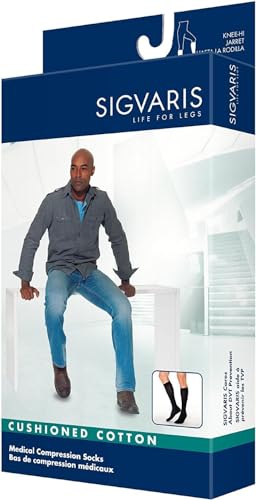 Image of Sigvaris Men's Motion Cushioned Cotton 360 Closed Toe Calf-High Socks 20-30mmHg - Black - Medium Short