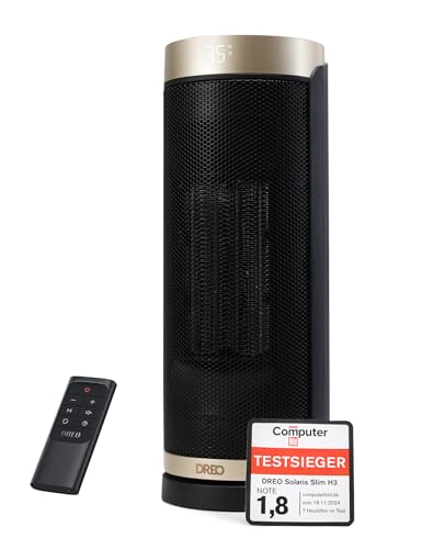Dreo Heizlüfter Energiesparend, PTC Keramik Heizlüfte Leise, 70° Oszillierend Elektroheizung mit Fernbedienung, 12-Std-Timer, 3 Modus 3 Geschwindigkeit, Überhitzungs-Kippschutz, Solaris Slim H3