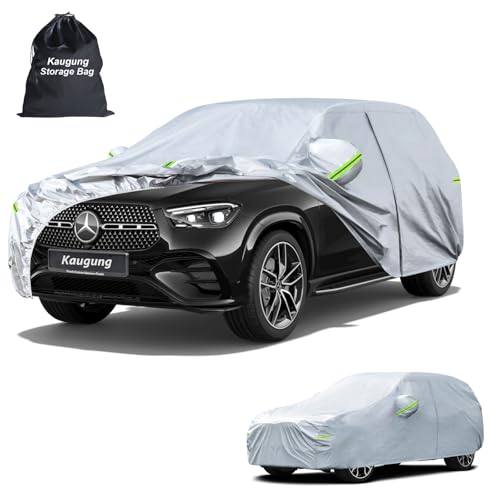 Image of Kaugung Car Cover Custom Fit Mercedes-Benz GLE350 GLE400 GLE45 (2015-2026), 6 Layers Waterproof All Weather for Automobiles Full Exterior Cover Rain Sun Snow Protector with Door Zipper. Silver