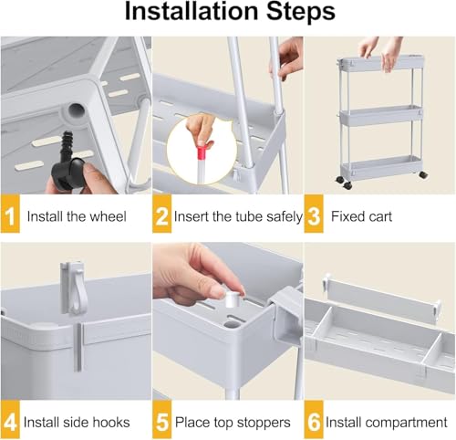 Image of SPACELEAD 2-piece Set Slim Storage Cart 3 Tier,Bathroom Organizer Rolling Utility,Mobile Shelving Unit Slide Out for Office, Kitchen, Laundry Room & Narrow Places