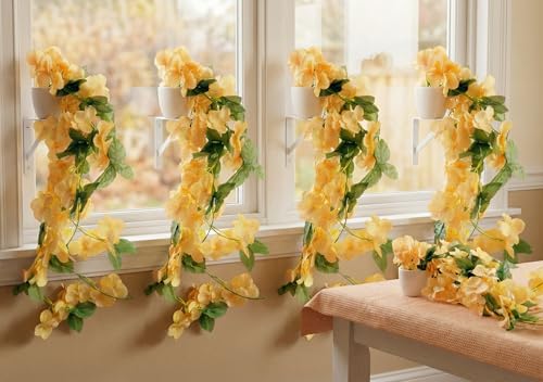 Image of Dekorly Premium Artificial Hanging Garland with Pot - 100cm Vine, 10cm Decorative Pot for Table, Best for Gifting and Decoration (4, Yellow)