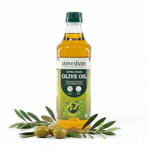 Image of Anveshan Extra Virgin Olive Oil - 1L PET Bottle | Cold Press Extraction | Rich in Vitamin E & K | Perfect for Salad Dressings, Sauteing, Marinades - Imported from Spain