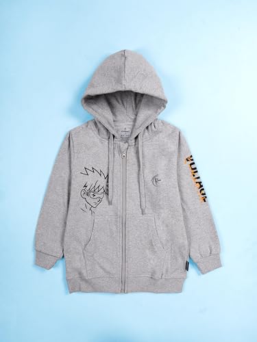 Image of KiddoPanti Boys Solid Cotton Full Sleeve Zip-Up Front Open Hooded Sweatshirt