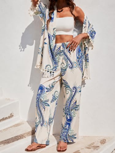 Image of Leriya Fashion Co Ord Set for Women Stylish | Summer Travel Co-Ord Set Short Sleeve Shirt & Wide-Leg Pant | Paisley Printed Stylish Casual Outfit for Summer Cord for Women | Dress for Woman