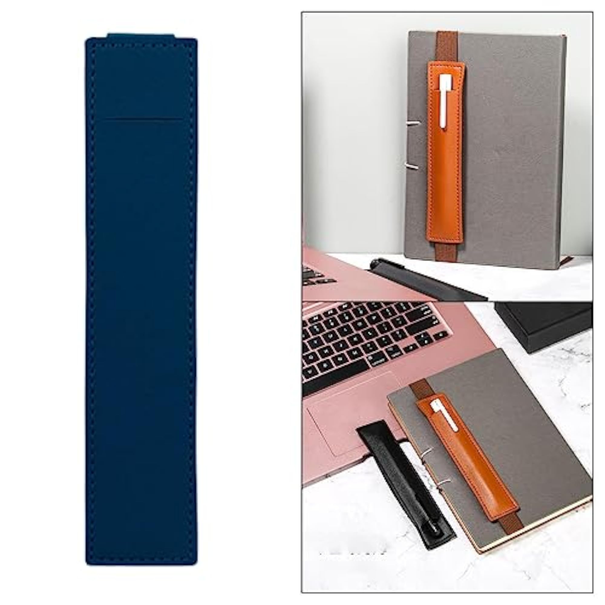 5x Elastic Band Pen Holder Sleeve for Journals, Dark Blue