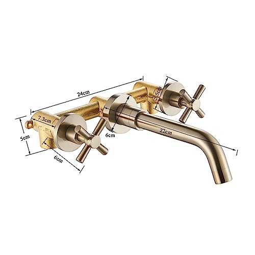 Robinet de lavabo mural avec bec pivotant et double commande eau chaude froide