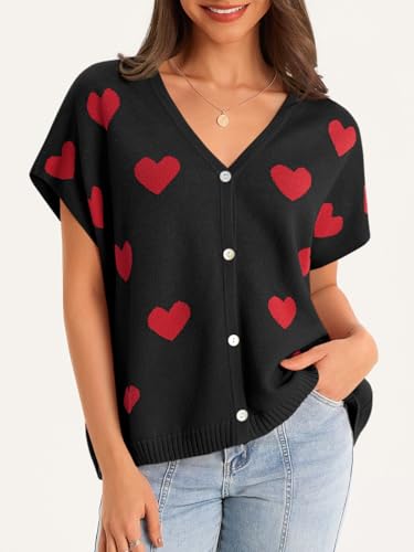 Image of Saodimallsu Womens Summer Oversized Cardigans Batwing Short Sleeve Lightweight Button V Neck Casual Knit Sweater Tops