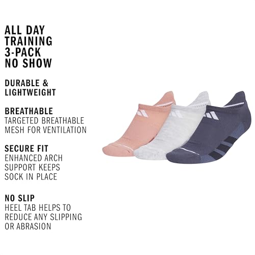 Image of adidas Women's All Day Training Socks 3 Pairs | 3-Pack, Targeted Cushioning, Arch Support, Breathable Moisture-Wicking, Reinforced Heel & Toe, All-Day Comfort