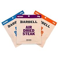 Barbell Biltong Air Dried Steak, Sample Pack, 3x70g Bags (Classic, Chilli & Sea Salt), Grass-Fed Beef, High Protein Meat Snack