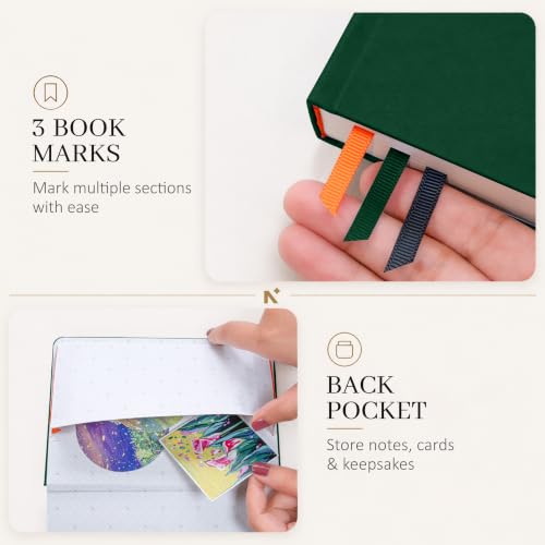Image of NEORAH -B5 DOTTED | 368 Pages - 110 Gsm | PAGE A DAY JOURNAL (25x17.5 cm)-Hardcover Dot Grid Notebook |Back Pocket |3 Silk Book Mark - Completely HANDMADE for Journaling,Note Taking- DARK GREEN