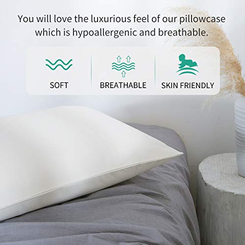 Image of Organic Cotton Pillow Case - One Pack 13 inchx 18 inch Kids Pillow Pillowcase with No Zipper - 300 TC Thread Count - Soft, Safe and Hypoallergenic - Off White