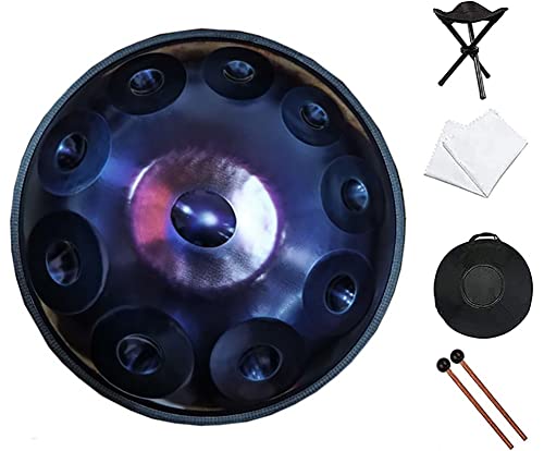 Tambor Handpan de 10 Notas, 22" en Re menor Steel Tongue Drum para Yoga/Meditación/Educación Zen, incluye bolsa suave, 2 baquetas, soporte para handpan y paño antipolvo (Color: Violeta)