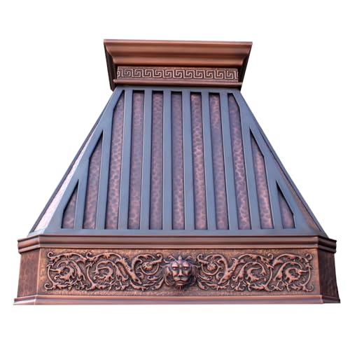 Handmade Copper Range Hood, Custom Kitchen Hood with High Airflow Built-in Range Hood, Antique Copper Stove Vent Hood for Kitchen, 42"W x 48"H Island Mount, HCI32SC-424822ACS
