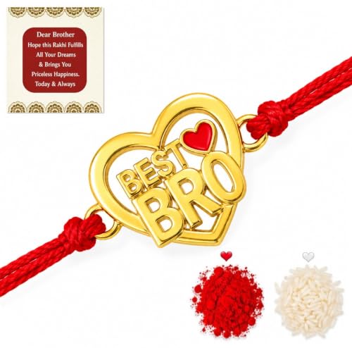 Image of Gold Plated Designer Rakhi Bracelet for Brother | Infinity, Heart, Evil Eye & BRO Designs | Raksha Bandhan Rakhi with Roli Chawal & Greeting Card