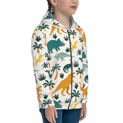 Dinosaurs and Tropical Leaves Kids Pullover Hoodies Boys Zip Up Sweatshirts Girls Athletic Clothes with Pocket4