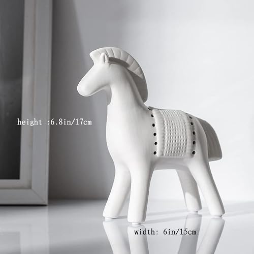 Lifexquisiter Ceramic Horse Figurine Home Decor, White Porcelain Horse Statue Sculpture Modern Art Ornament For Desktop Bookshelf Study Home Office Hotel Decoration #TOP2