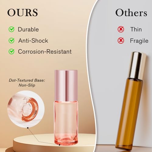 PrettyCare 6 pcs, 5 ml Pink Roller Bottles For Essential Oils, Refillable Leakproof Thick Glass Essential Oil Roller Bottles for Travel,Perfume4