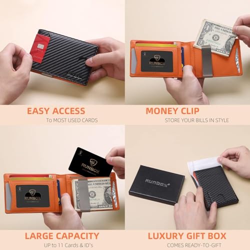 RUNBOX Slim Wallets for Men - Leather Money Clip Mens Wallet - RFID Blocking Front Pocket Bifold Wallet - Thin Credit Card Holder with Gift Box - Image 4