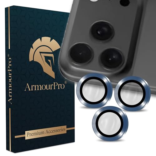 Image of ArmourPro Premium Camera Lens Protector Tempered Glass Compatible For iPhone 17 Pro Max Tough HD Individual Aluminum Alloy Rings 9H Camera Cover, Scratch-Resistant,Camera Lens Protection| Blue