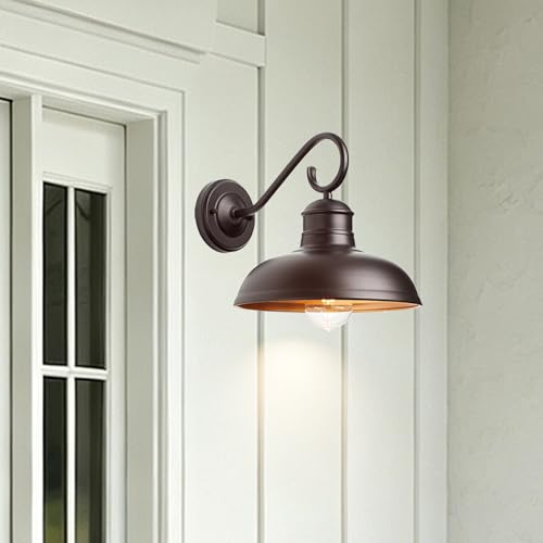 Image of GOLDHILL 10 Inch Farmhouse Gooseneck Barn Light with Gold Interior 1 Pack, Oil Rubbed Bronze Rustic Outdoor Wall Sconce for Garage Porch Bathroom Vanity, E26 Base, ETL Listed