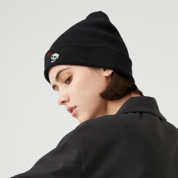 Funny Black Knit Beanie Hat Winter Embroidered Warm Cap for Men Women - Image 3