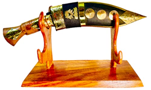 Gorkha Deco Kukri Knife With Solid Wooden Stand Overall 12 IN Kukri Fixed Blade 6.5" Genuine British Gurkha Kukri Khukri For Decorations Purpose, Gift & Collation of Historic Knife