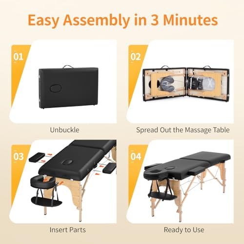 AmazonBasics Portable Massage Table - 73" Long x 28" Wide - Height Adjustable - Folding - Facial Cradle - Salon Bed - Black - Plastic