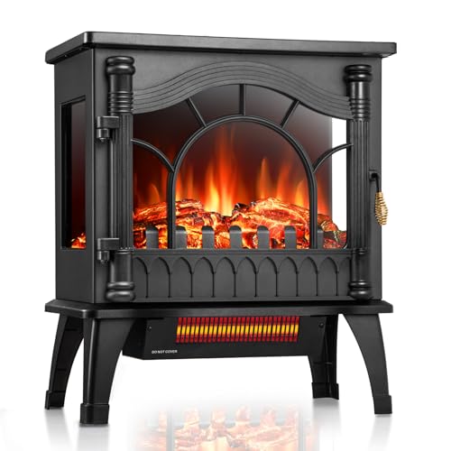 ZAFRO Freestanding Electric Fireplace Stove with Realistic Flame, 5100 BTU Electric Fireplace Heater...