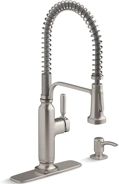 KOHLER Ealing PRO Vibrant Stainless 1-Handle Deck-Mount High-Arc Handle Kitchen Faucet (Deck Plate Included)